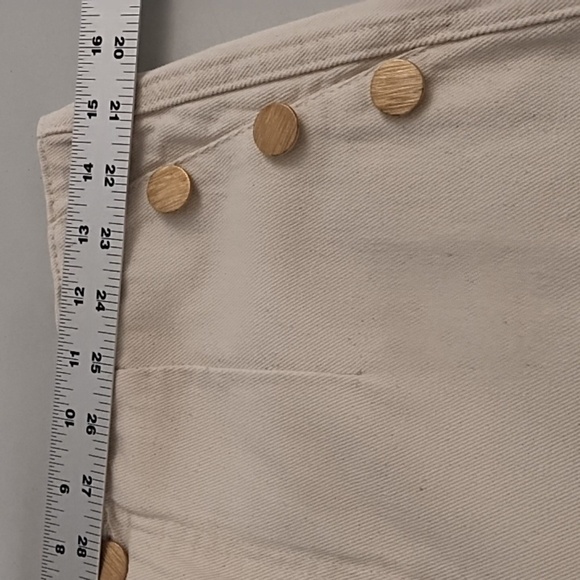 Zara Natural Cream 8 Straight Leg Wide Denim Jean Flat Front Gold Button Accents - Picture 4 of 10